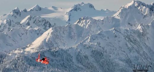 Coast Guard helicopter over Olympic National Park
