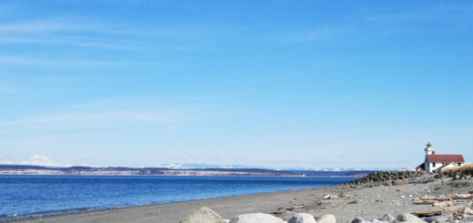 Point Wilson Lighthouse, Mt. Baker and Cascades